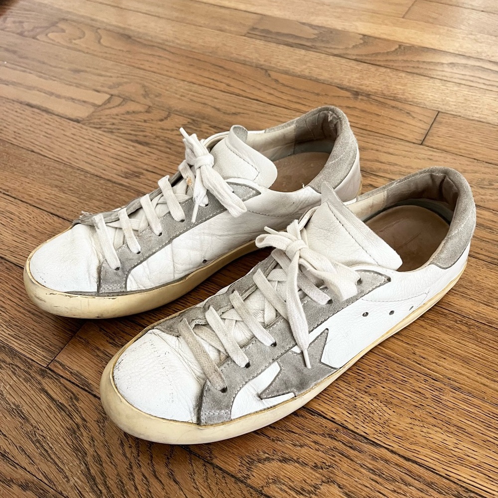 Golden Goose white sneakers with grey suede